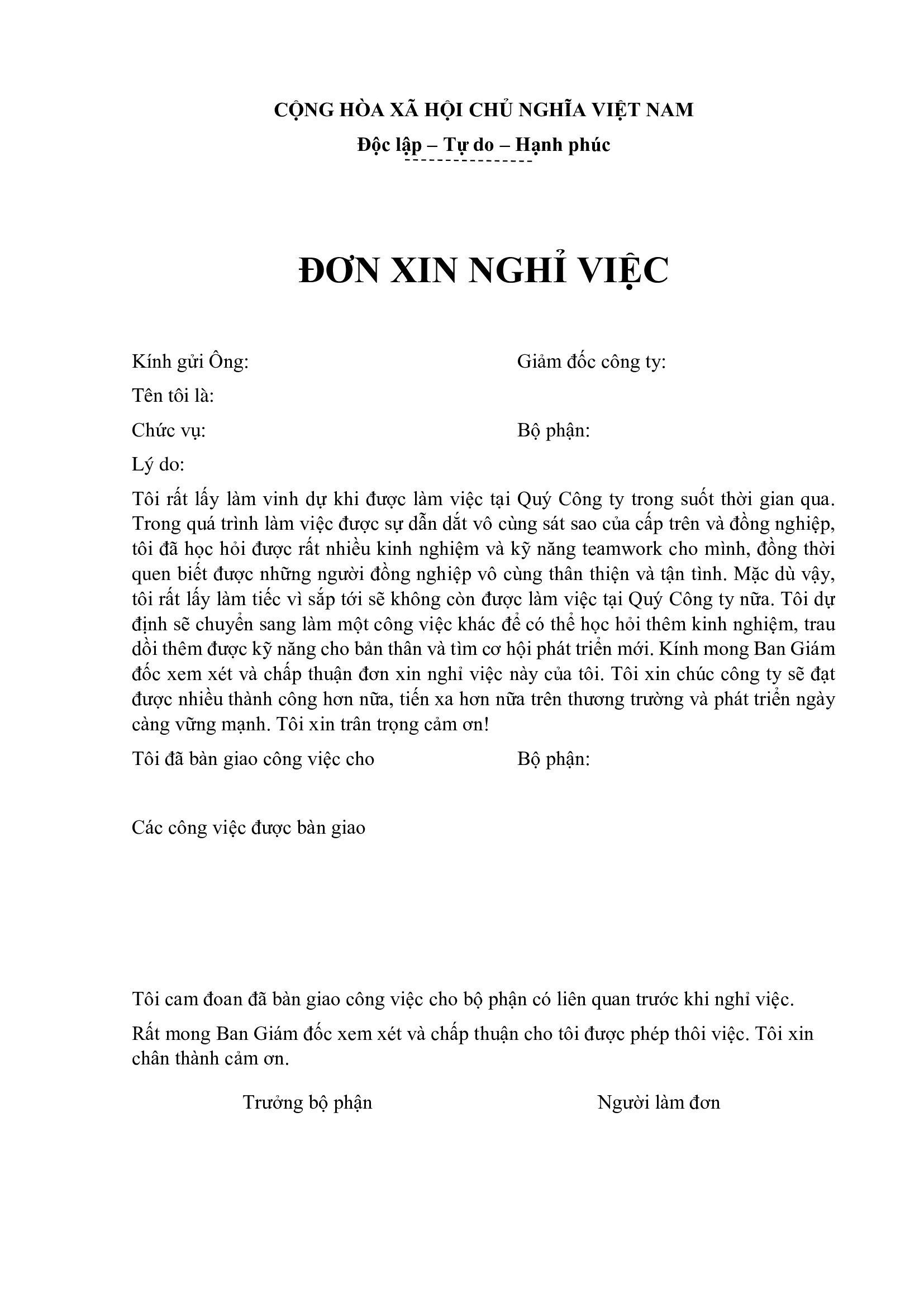 Mẫu lý do nghỉ việc vì muốn thay đổi môi trường làm việc
