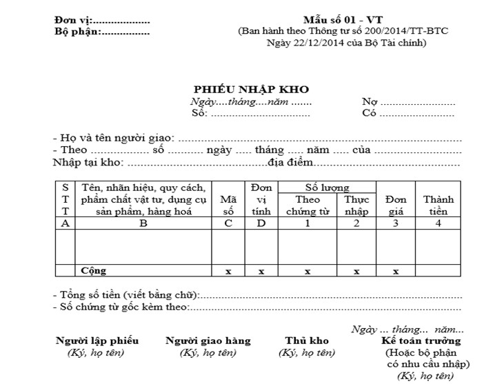 Phiếu nhập kho