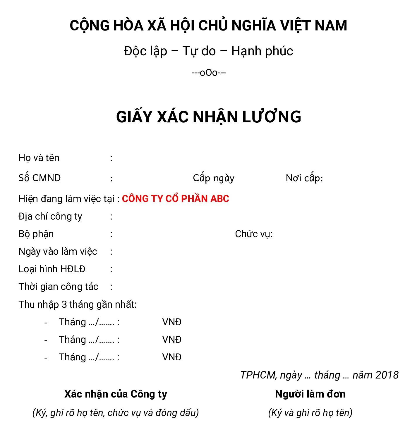 Mẫu xác nhận lương Phiếu xác nhận lương số 8