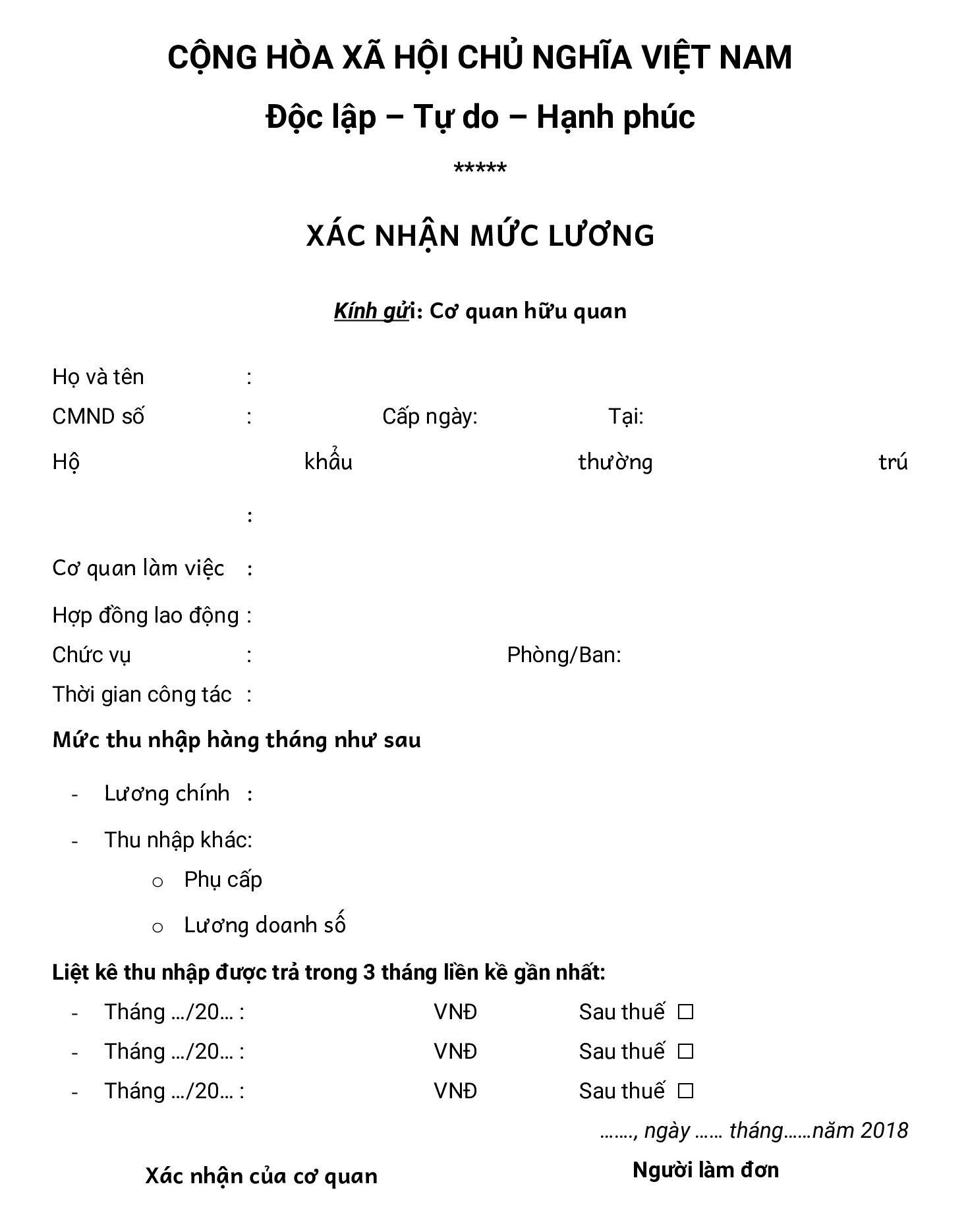 Mẫu xác nhận lương Mẫu xác nhận lương số 6