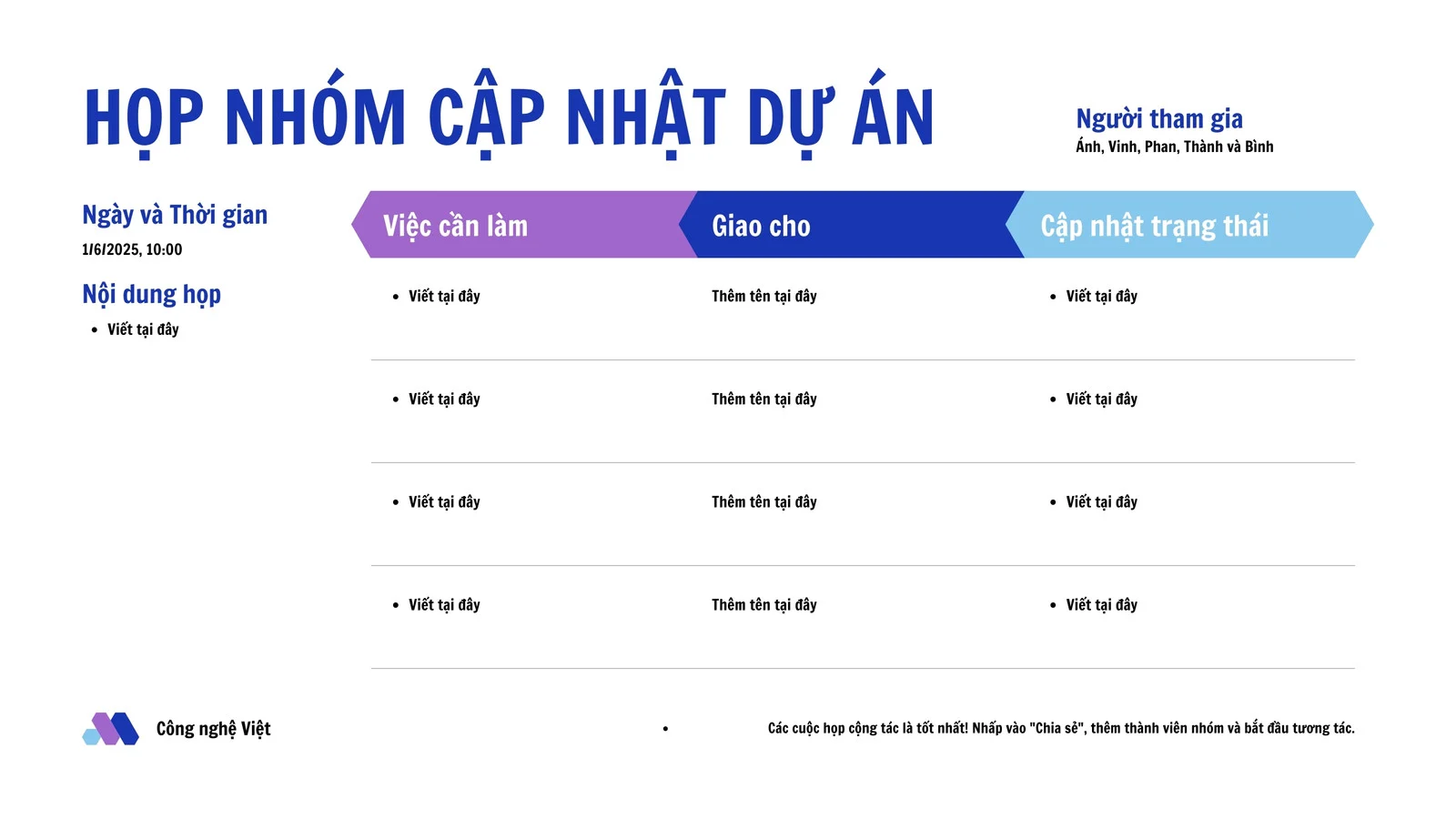 Agenda họp nhóm cập nhật dự án