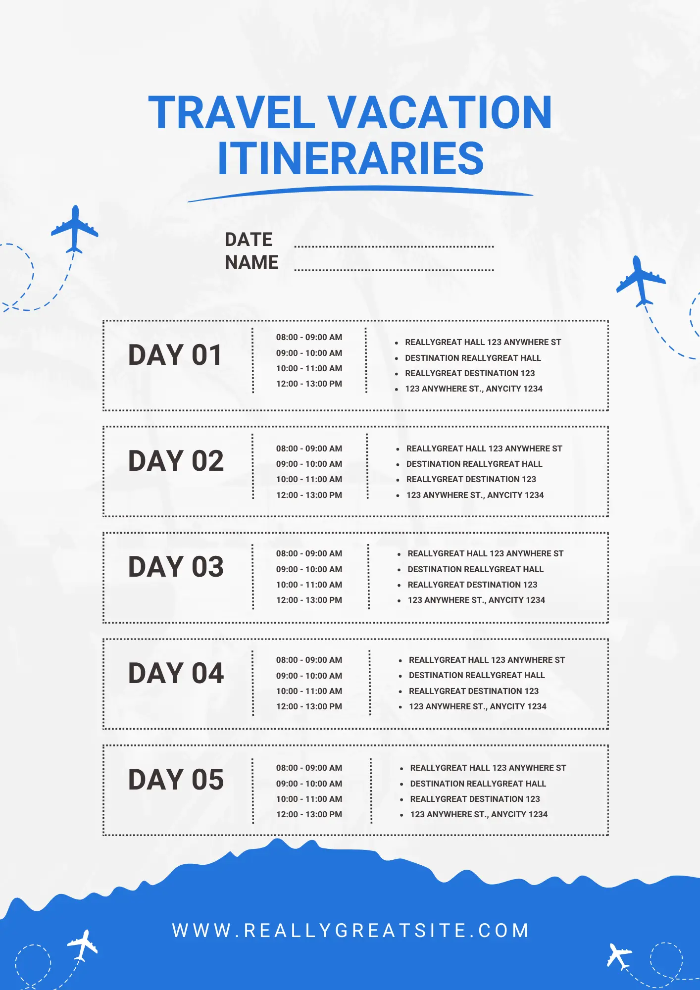 Mẫu Agenda du lịch