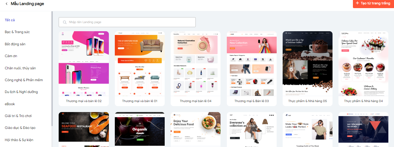 Giao diện tạo Landing page trong AMIS aiMarketing