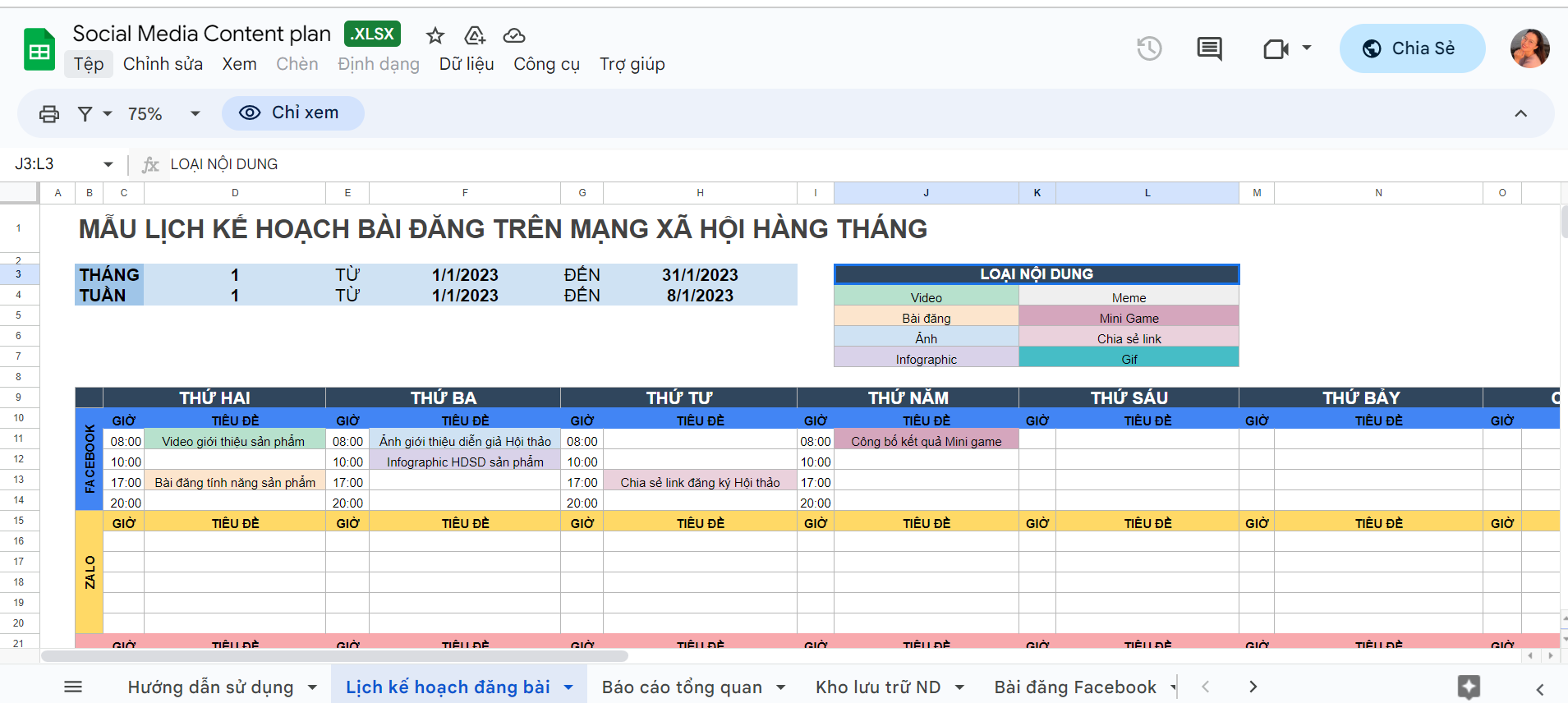 Social Media Content plan