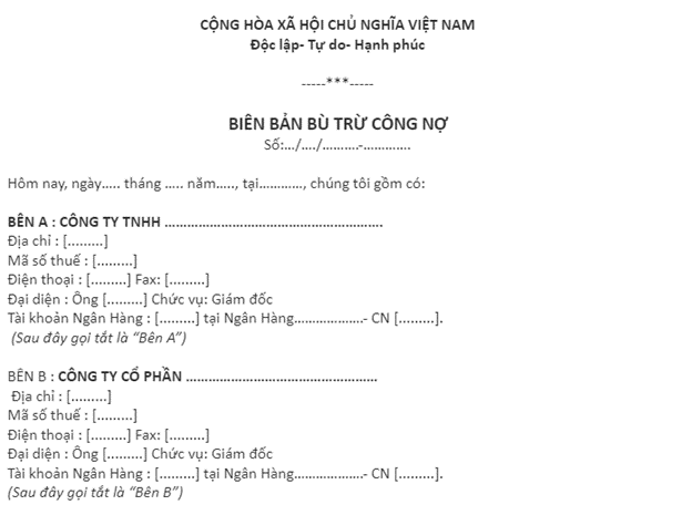 Mẫu Biên bản cấn trừ công nợ hai bên