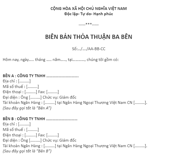Mẫu Biên bản bù trừ công nợ ba bên