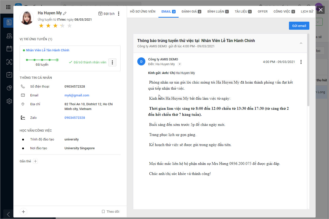 Xem và tương tác với ứng viên qua email ngay trên phần mềm AMIS Tuyển dụng