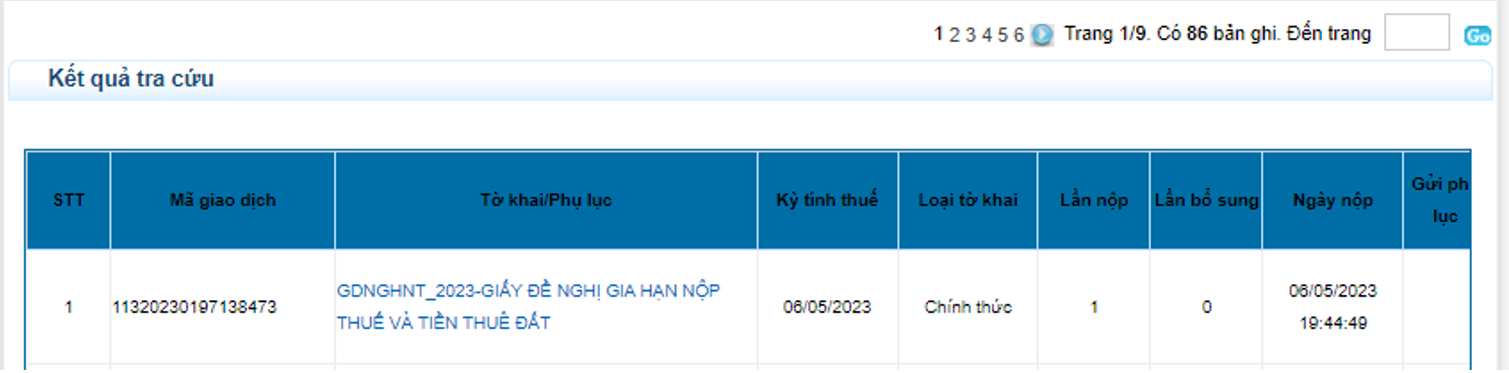Tra cứu kết quả tờ khai gia hạn tiền thuế và tiền thuê đất năm 2023 vừa nộp