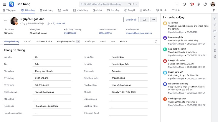 Ứng dụng MISA AMIS CRM cho phép tổng hợp và đồng bộ thông tin nhân khẩu học của khách hàng