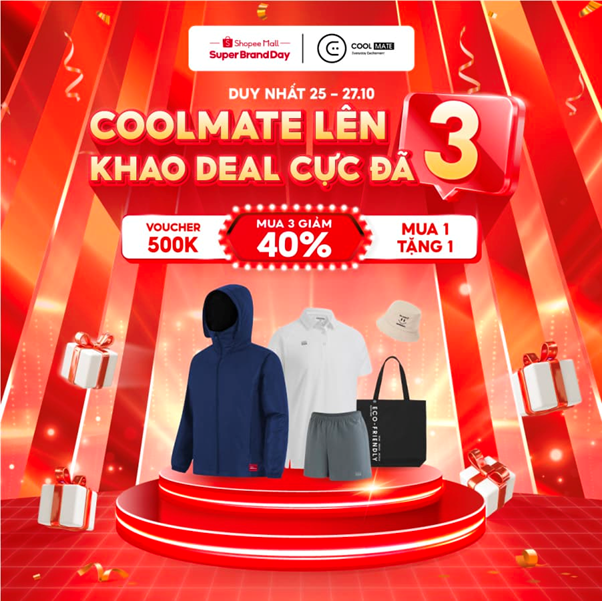 Chương trình hợp tác giữa nhãn hàng Coolmate và Shopee - giúp gia tăng tỷ lệ đặt hàng của sản phẩm Coolmate trong khung thời gian nhất định.