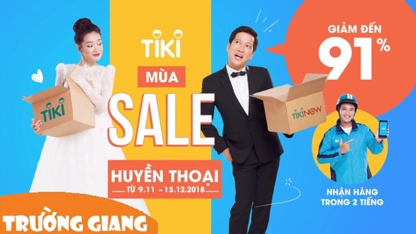 Trường Giang - Nhã Phương quảng bá cho mùa sale của Tiki - Nguồn: Internet