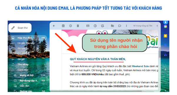 Sử dụng tên của người nhận trong phần chào hỏi là một cách giúp tăng tỷ lệ mở