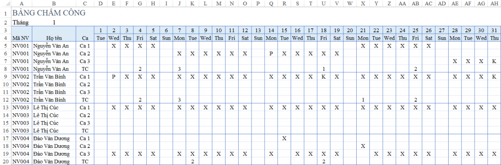 Cách sắp xếp lịch làm việc theo ca trên Excel