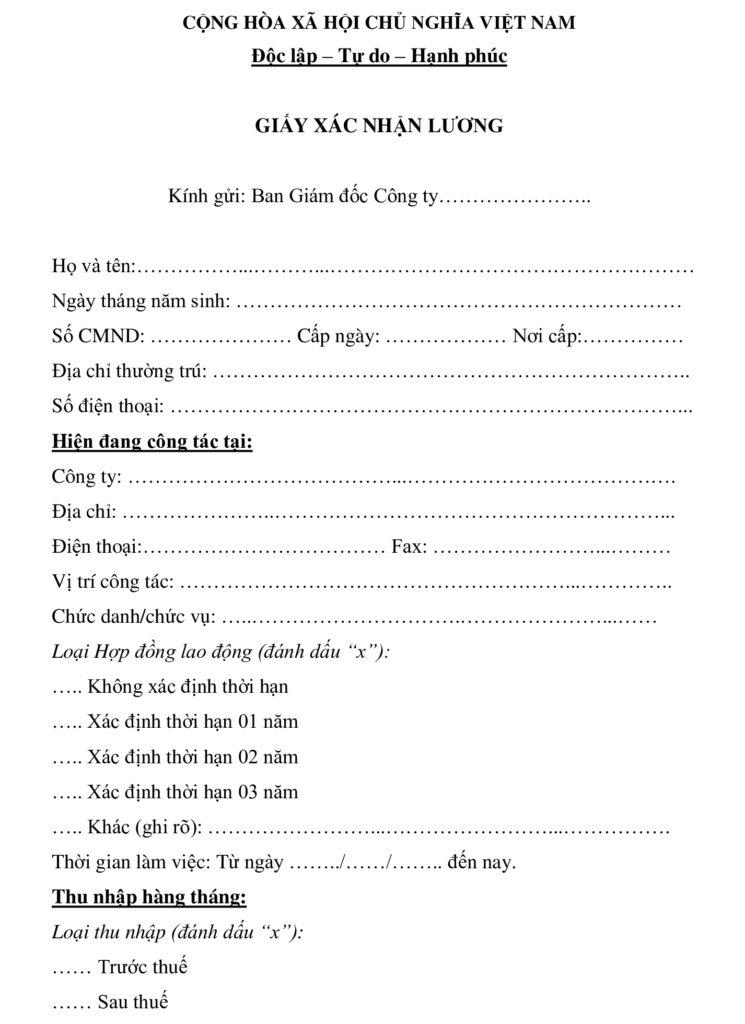 Mẫu xác nhận lương Mẫu xác nhận lương 1