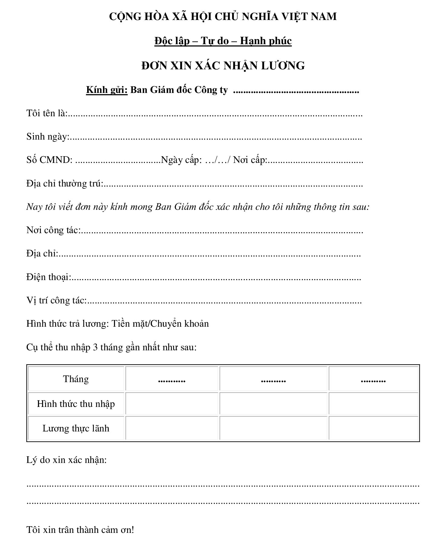 Mẫu xác nhận lương Mẫu xác nhận lương số 2