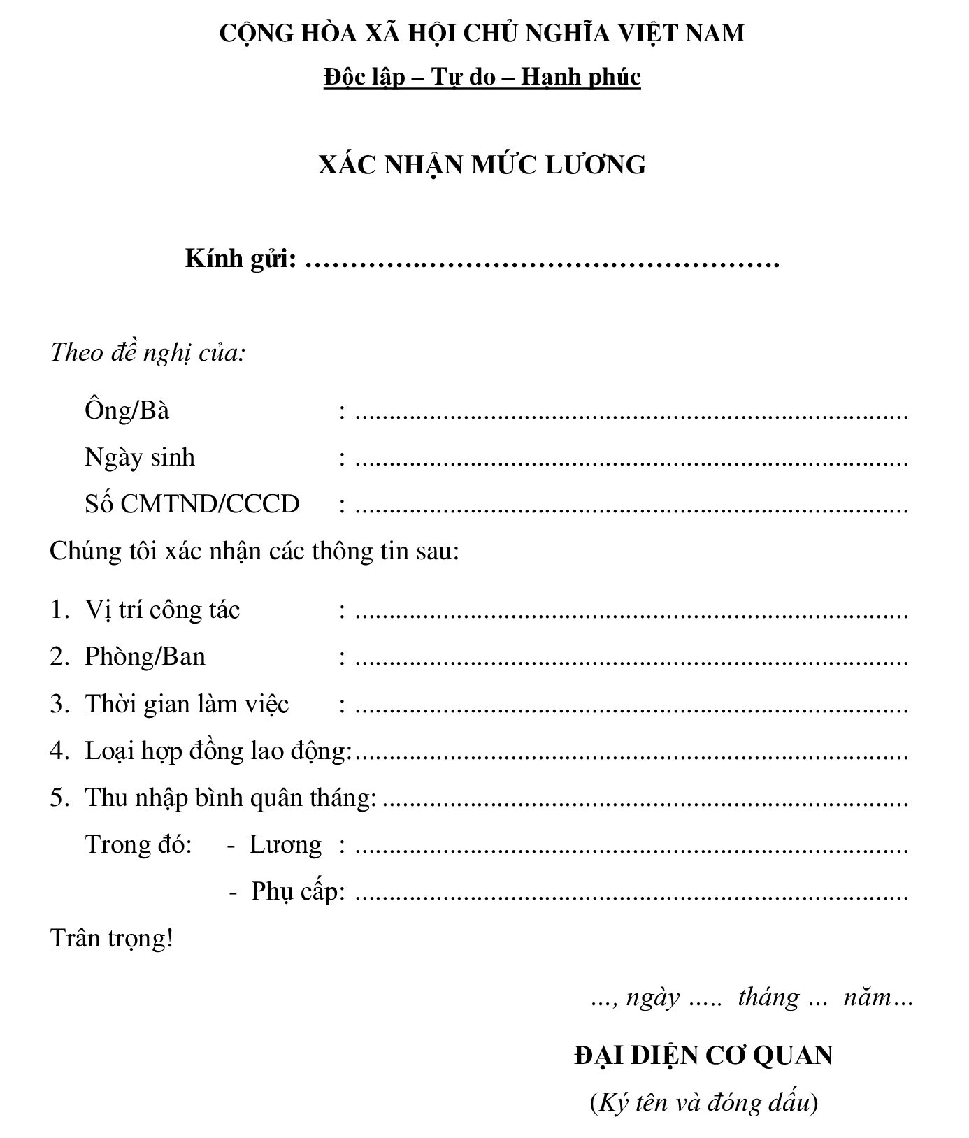 Mẫu xác nhận lương Mẫu xác nhận lương số 3