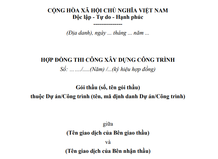mẫu hợp đồng thi công xây dựng