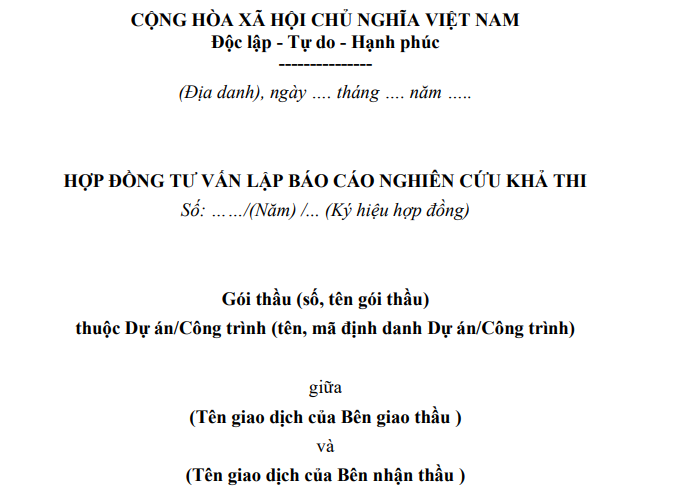 mẫu hợp đồng tư vấn lập báo cáo nghiên cứu khả thi