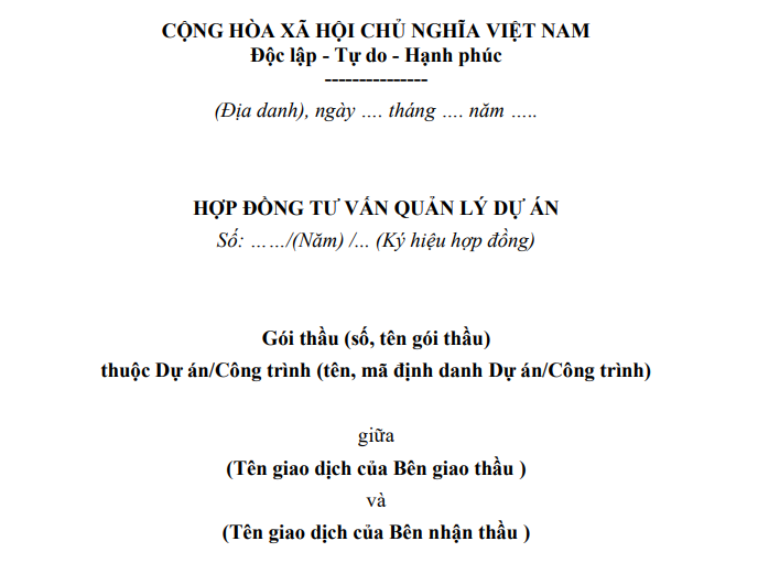 mẫu hợp đồng tư vấn quản lý dự án