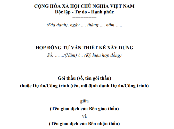 mẫu hợp đồng tư vấn thiết kế xây dựng