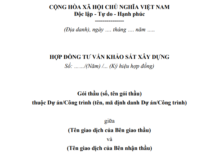 mẫu hợp đồng tư vấn khảo sát xây dựng