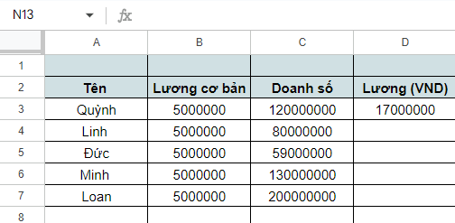 Cách sử dụng hàm IF để tính lương