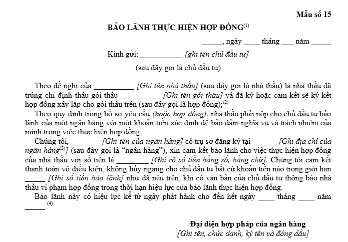 mẫu bảo lãnh hợp đồng đấu thầu xây lắp
