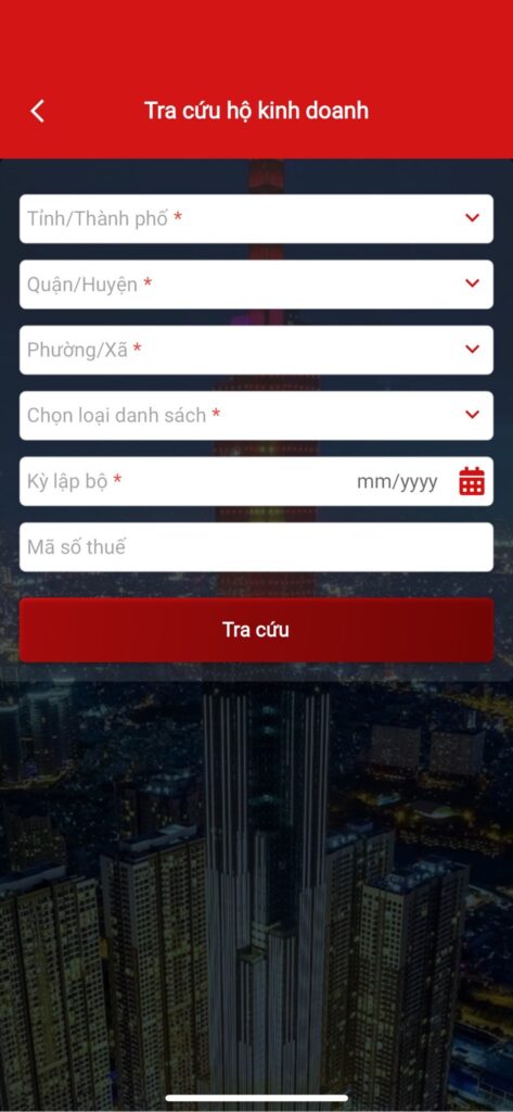 Điền thông tin trên phần mềm