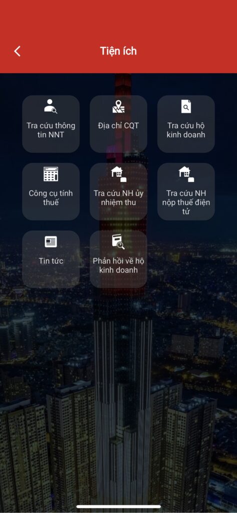 Tiện ích trên Etax Mobile