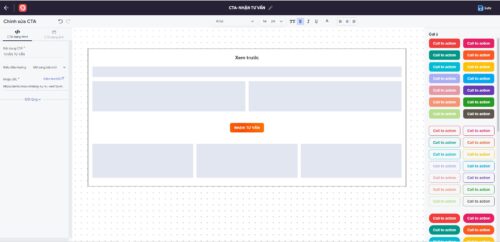Giao diện tạo nút CTA (Call to Action) trên AMIS aiMarketing.