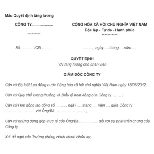mẫu thông báo tăng lương cho nhân viên