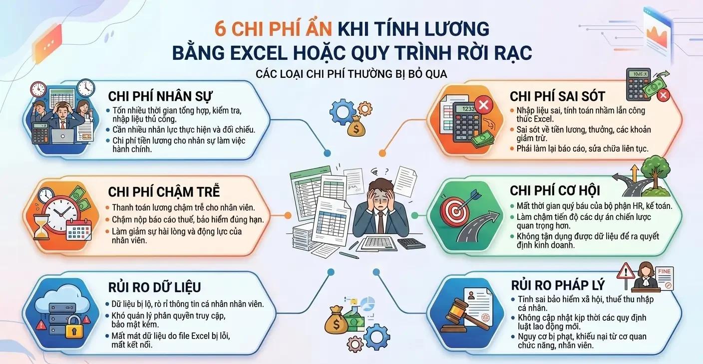chi phí ẩn thường bị bỏ qua khi tính lương bằng Excel hoặc quy trình rời rạc
