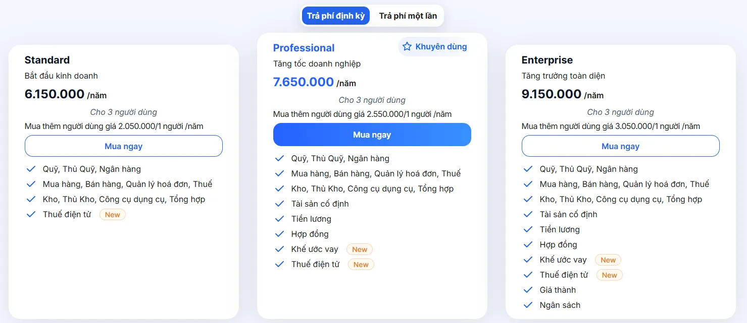 Báo giá MISA SME bản trả phí định kỳ