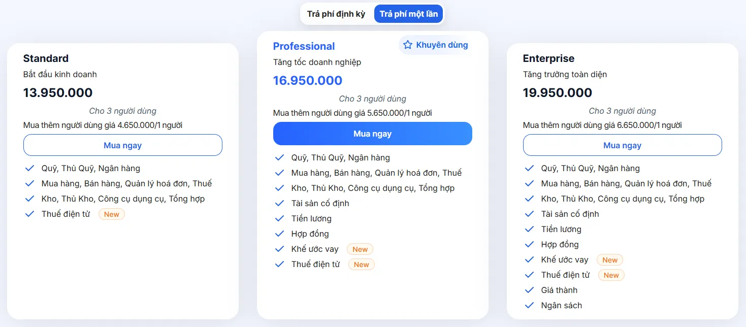 Báo giá phần mềm MISA SME bản trả phí một lần