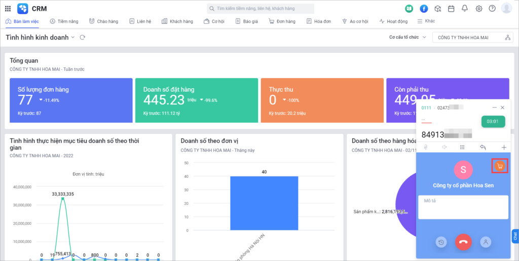 Phần mềm MISA AMIS CRM tích hợp tổng đài hỗ trợ sinh đơn hàng từ cuộc gọi. Thử ngay miễn phí