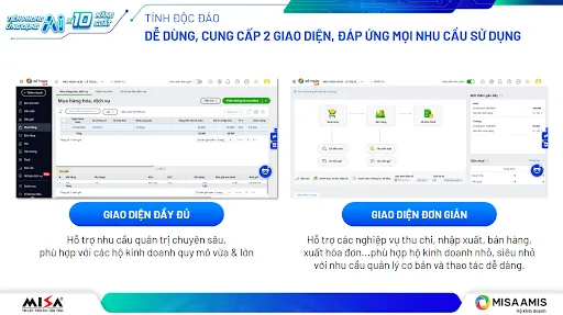 MISA AMIS Kế toán Hộ kinh doanh cung cấp hai giao diện riêng biệt