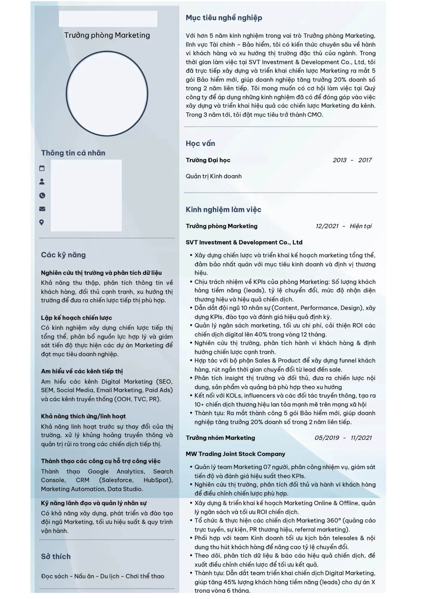 Mẫu CV Marketing Manager