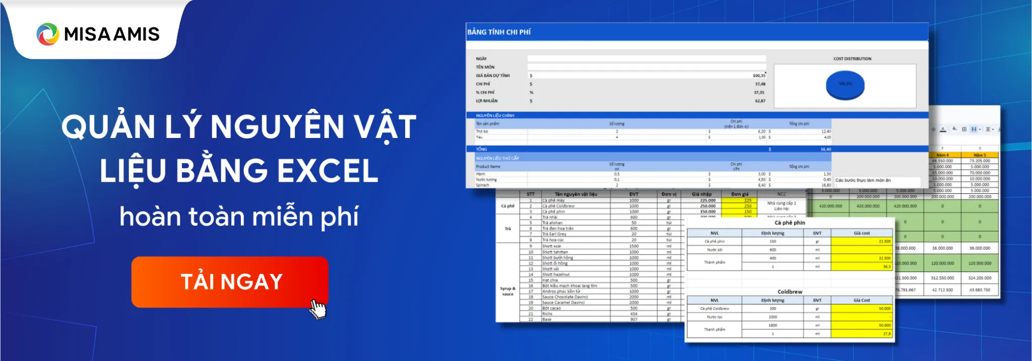 File excel quản lý nguyên vật liệu nhà hàng