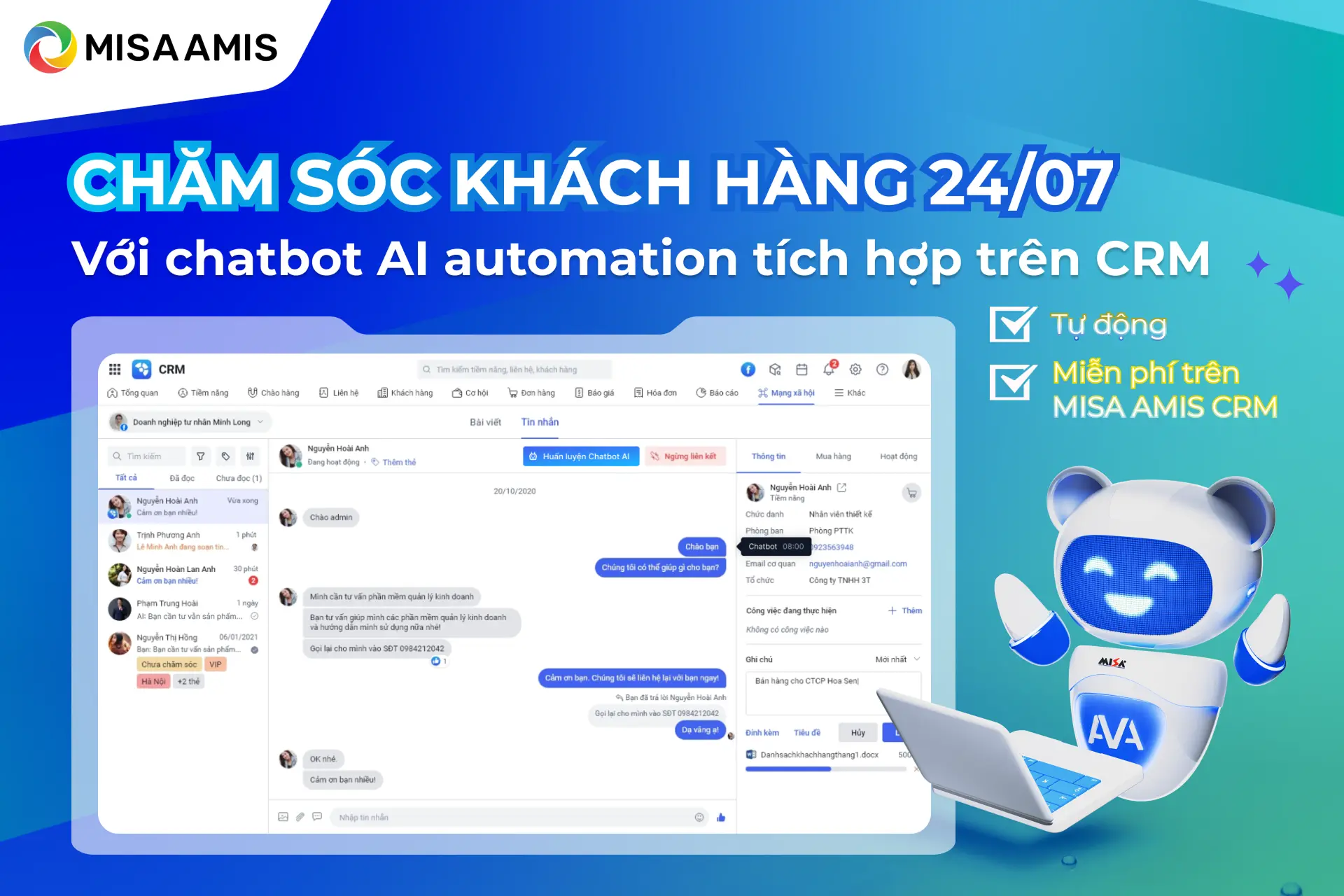 Chatbot chăm sóc khách hàng 24/7
