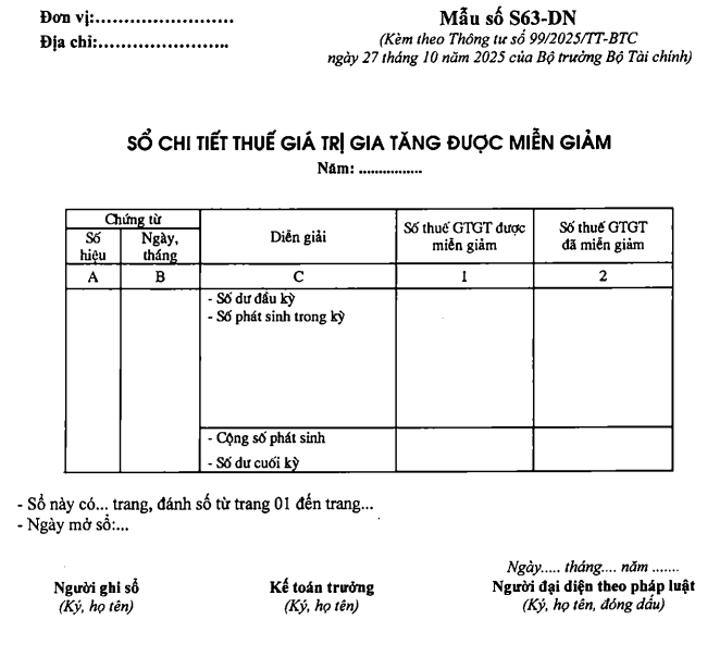 mẩu sổ chi tiết thuế GTGT được miễn giảm
