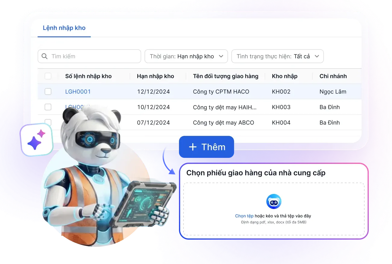 trợ lý AI trên amis kho hàng