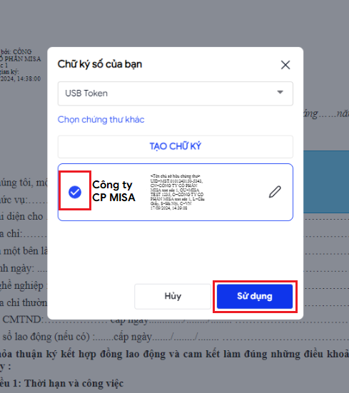 ký số hợp đồng bằng USB token