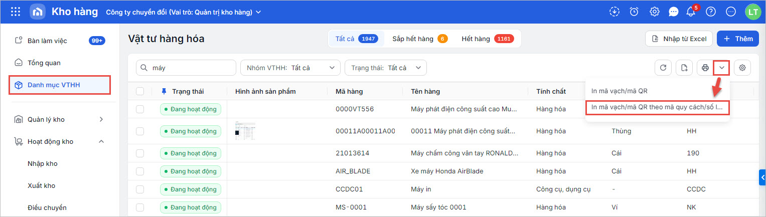 amis kho hàng in mã vạch mã qr