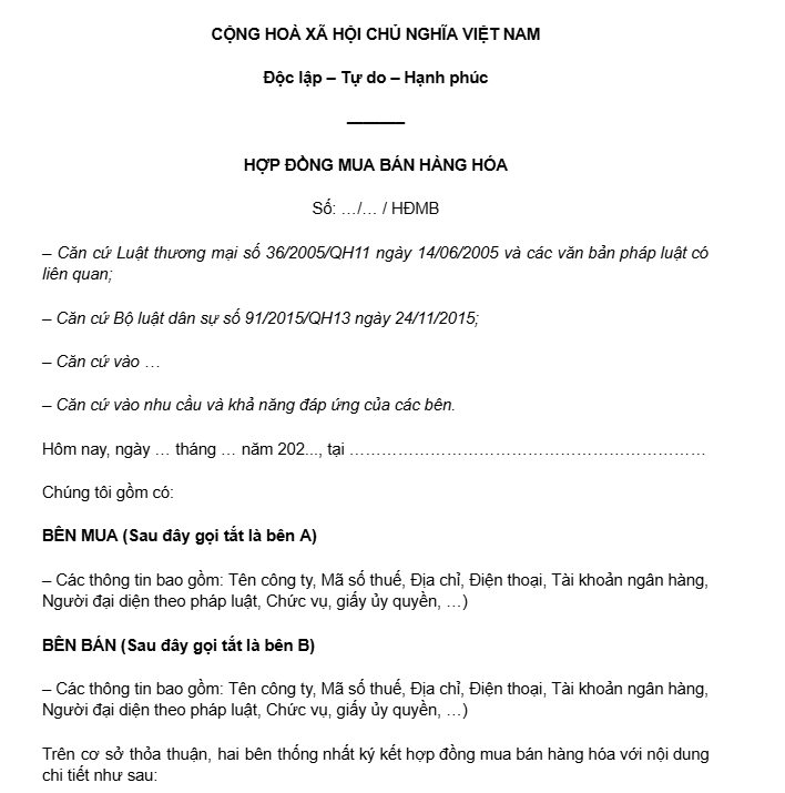 hợp đồng mua bán hàng hóa quốc tế
