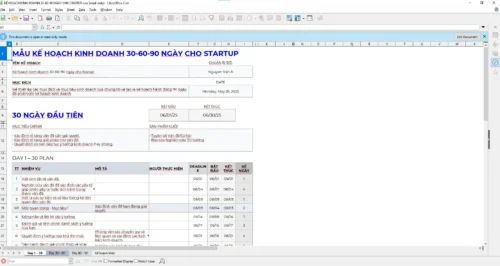 Mẫu kế hoạch kinh doanh 30-60-90 ngày cho startup