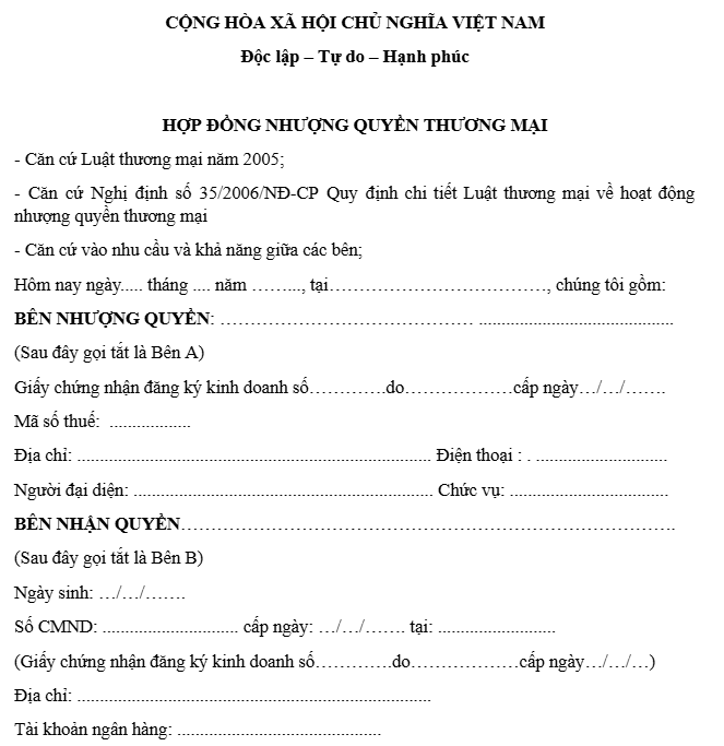 hợp đồng nhượng quyền thương mại