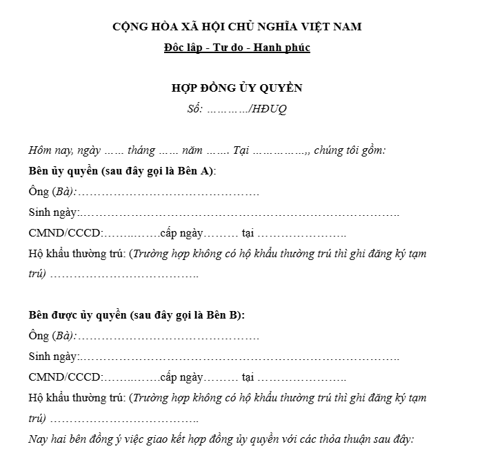 hợp đồng ủy quyền đất đai
