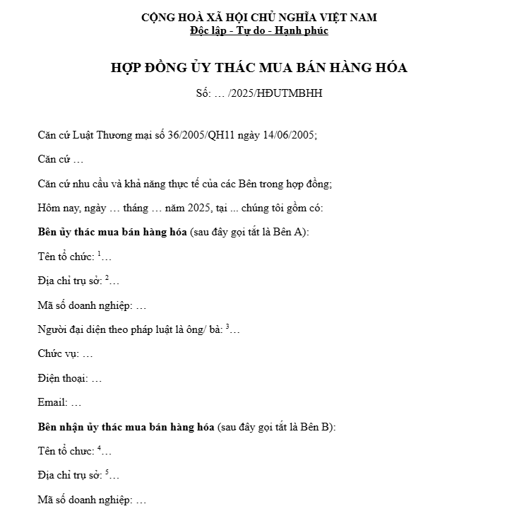 hợp đồng ủy thác mua bán hàng hóa
