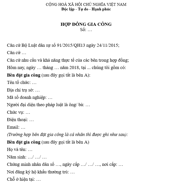 hợp đồng gia công