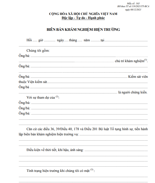 Biên bản khám nghiệm hiện trường